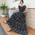 Rayon Floral Off-Shoulder Elastic Waist Bohemian Beach Dress