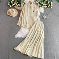 Casual Fashion Embroidered Long Sleeve High Waist Swing Sun-Protection Skirt + Shirt 2-Piece Set