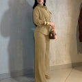Summer Fashion Youthful Waist-Tie Wide Leg Pants + Shirt 2-Piece Set