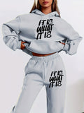Fall Sporty Minimal Long Sleeve Printed Letter Print Hoodie Set