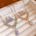 French Imperial Breeze Rhinestone Flower Teardrop Stud Earring Necklace Set Fashionable Clavicle Chain Fashionable Exquisite Niche Necklace