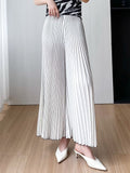 Summer Fashion Slimming High Waist Pleated Swing Loose Wide Leg Pants + Pants