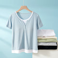 women's fake two-piece pajamas with breast pads, bra-free summer short-sleeved round neck pure cotto