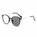 Auto Light-Feel Gray Photochromic Progressive Reading Glasses Distance-Near Dual Progress Anti-Blue Round Metal Leg Elderly Glasses