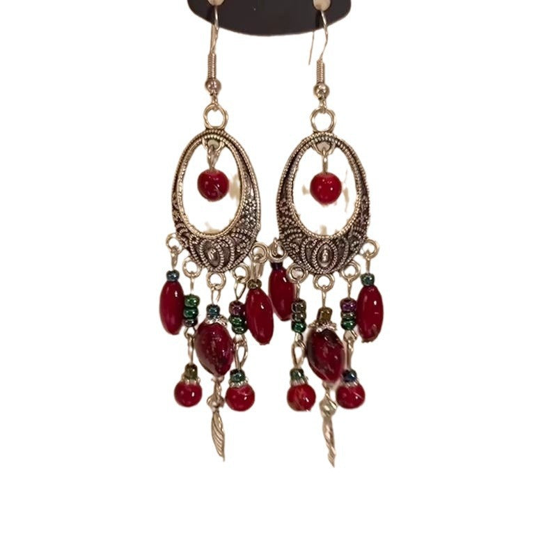 Bohemian Crystal Flower Tassel Earrings - view 5