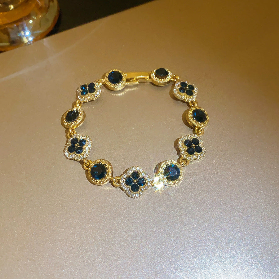 Rhinestone Floral Round Clasp Bracelet - view 8