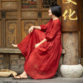 Women's Spring-Summer Slimming Ramie Lace Lantern Sleeve Tie-Front Lace Trim Lantern - Red