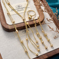 EU/US Import 18K Gold Simple Pair Band Beaded Fringe Necklace Bracelet Set Earrings Ring Middle East Banquet Set Women