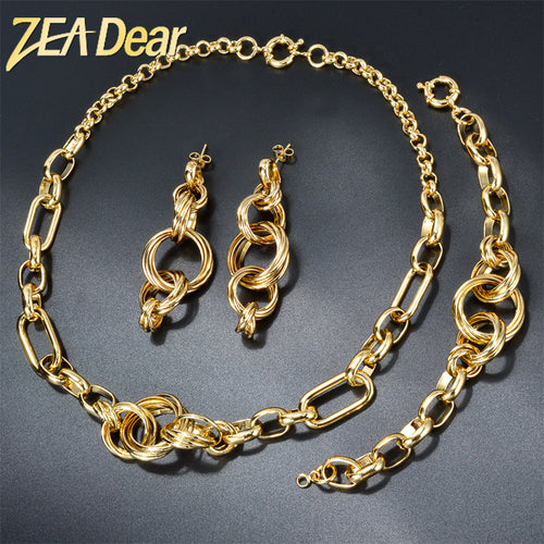 Middle East Overseas Niche Round Chain Necklace Bracelet Set Earrings Set Western Retro Choker Statement Necklace