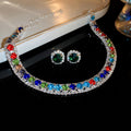 Western Heavy-Duty Iridescent Rhinestone Geometric Square Stud Earring Necklace Set Fashionable Clavicle Chain Light Luxury Premium Necklace