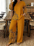 Women's Ethnic Retro Plus Size Long Sleeve V-Neck Printed Drapey Top Set 2026 - 1