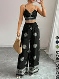 Women's Summer Printed Wide Leg Camisole Set 2026 | 2 Piece Outfit Set - Green