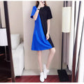 Color-Block Short Sleeve Fitted Mid-Length Dress, Commute Style