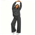 Fall-Winter Sporty Fleece Loose Drop Shoulder Wide Leg Pants + Hoodie 2-Piece Set