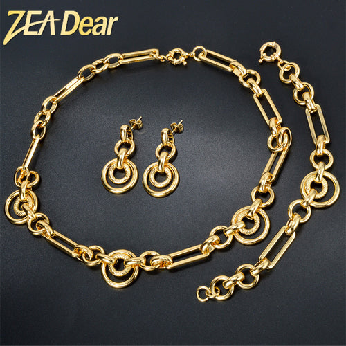 Overseas Fashionable Commute Simple Style Geometric Jewelry Set Western Personality Versatile Premium Bracelet Necklace Earrings Set