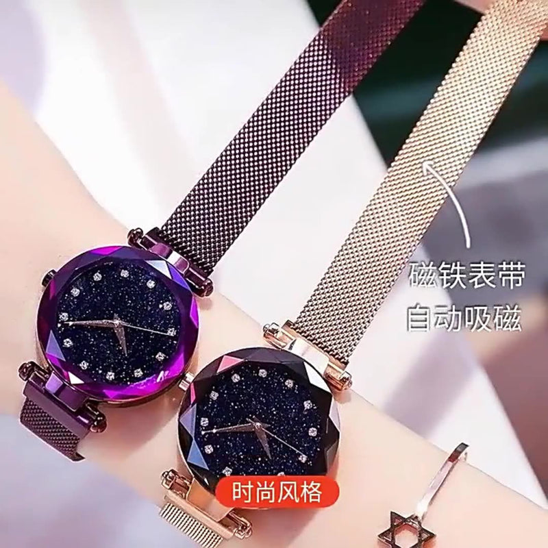 Douyin's same style starry sky female student Korean watch trendy magnet Milan mesh strap watch dropshipping