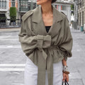 Women's Fall Casual Elegant Lapel Collar Tie-Front Jacket 2026 - Green