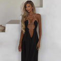 Mesh Sheer Halter Neck Dress - Sexy Deep V-Neck Vacation Dress Women
