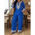 Women's Ethnic Long Sleeve Lace Trim Set 2026 | 2 Piece Outfit Set - White