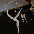 Korean Style Exquisite Rhinestone Tassel Necklace Set Fashionable Niche Elegant Clavicle Chain Light Luxury Premium Necklace