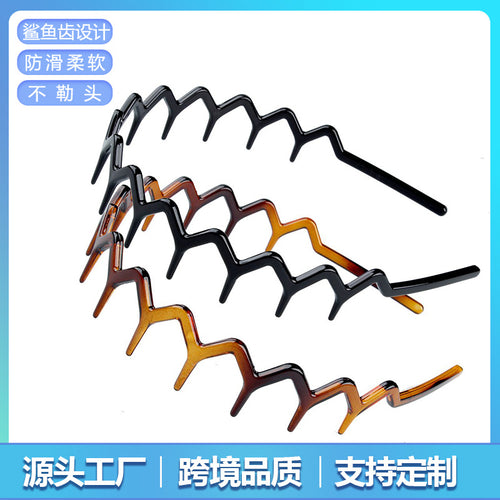 Korean Simple Wave Sawtooth Non-Slip Headband Shark Toothed Face Wash Unisex Versatile Headband Custom Wholesale