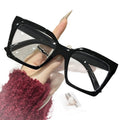 Contrast Square Big Frame Plano Women Overseas Influencer Style Blue-Light Glasses Simple Versatile Bare Face Glasses Frame