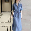 2026 spring and summer new short-sleeved large size slim mid-length cardigan windbreaker dress women