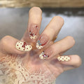 Handmade French Press-On Nails - Milk White Polka Dot Cat Eye Style