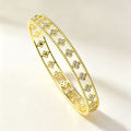 10K Flower Tube Four Leaf Clover Width Slim Cut Bangle Copper Coated 18K Gold Fashionable Versatile Full Diamond Bracelet Light Luxury Elegant Hand Jewelry