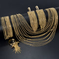 Overseas Fashionable 18K Metal Fringe Premium Necklace Bracelet Set Earrings Ring Wedding Women Jewelry Set