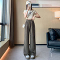 Summer Korean Casual High Waist Striped Loose Straight Leg Wide Leg Pants + Pants