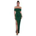 Women's Off-Shoulder Pleated Sexy Elegant Socialite Evening Gown Party
