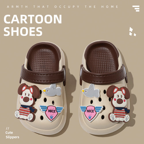 外穿新款条纹小狗儿童拖鞋夏季卡通可爱户外穿洞洞鞋宝宝凉拖女童