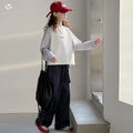 Girls' Striped Spliced Long Sleeve T-Shirt - Loose Fit