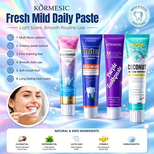 跨境KORMESIC全英文牙膏toothpaste清新口气呵护口腔外贸厂家批发