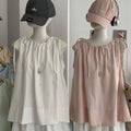 Korean Japanese Sleeveless Crew Neck Tie-Front Doll Top Shirt + Tank Top