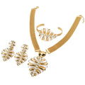 Imperial Breeze Versatile Ancient Craft Plated Set Inlay Crystal Necklace Bracelet Set Earrings Ring Set Vintage Leaves Retro Accessory
