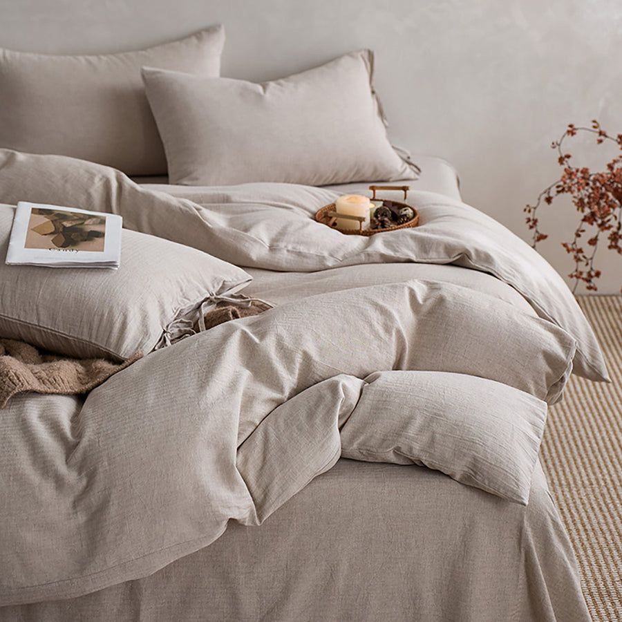 Minimalist Cotton-Linen Yarn-Dyed 4-Piece Bedding Set - view 3
